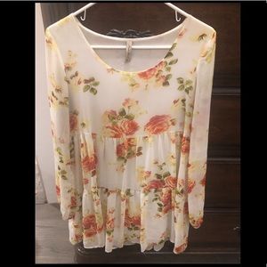 Floral Print White Long Sleeve shift dress